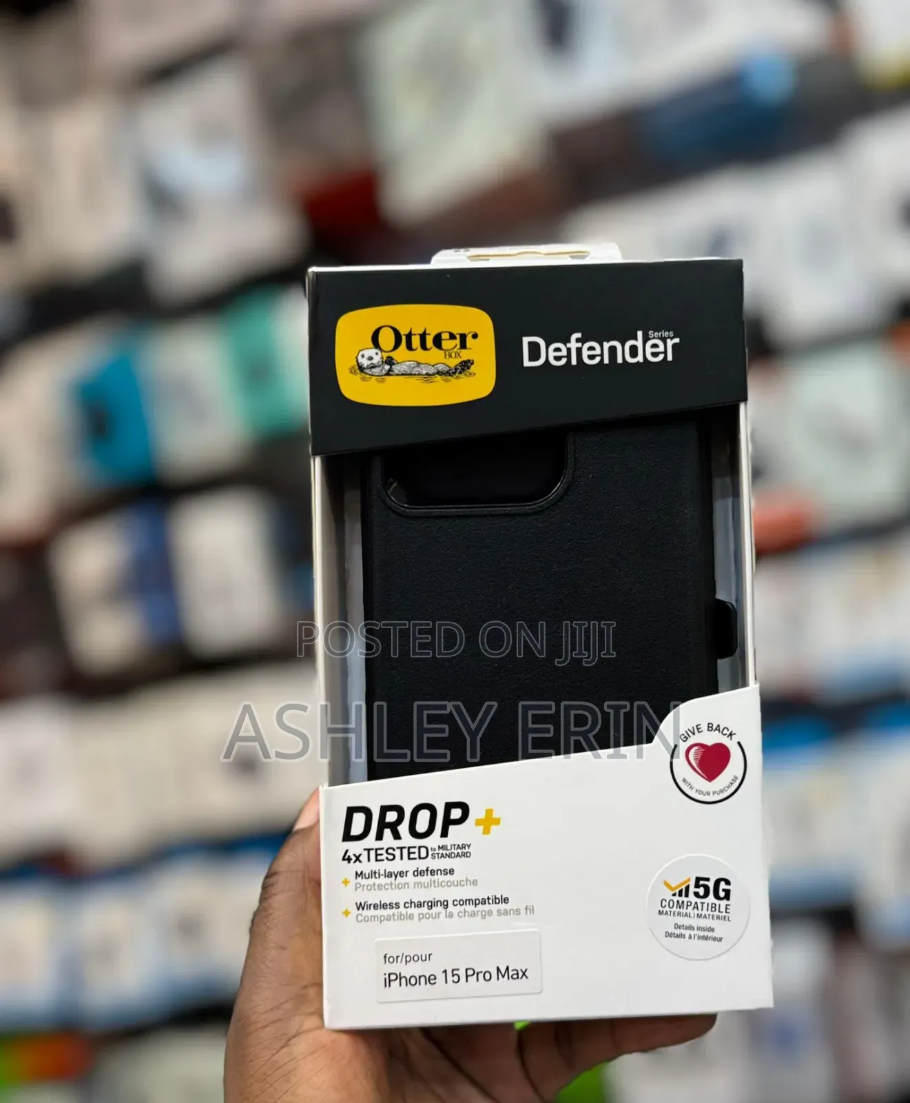 Otterbox Defender Series Case for the iPhone 15 Pro Max in Black.