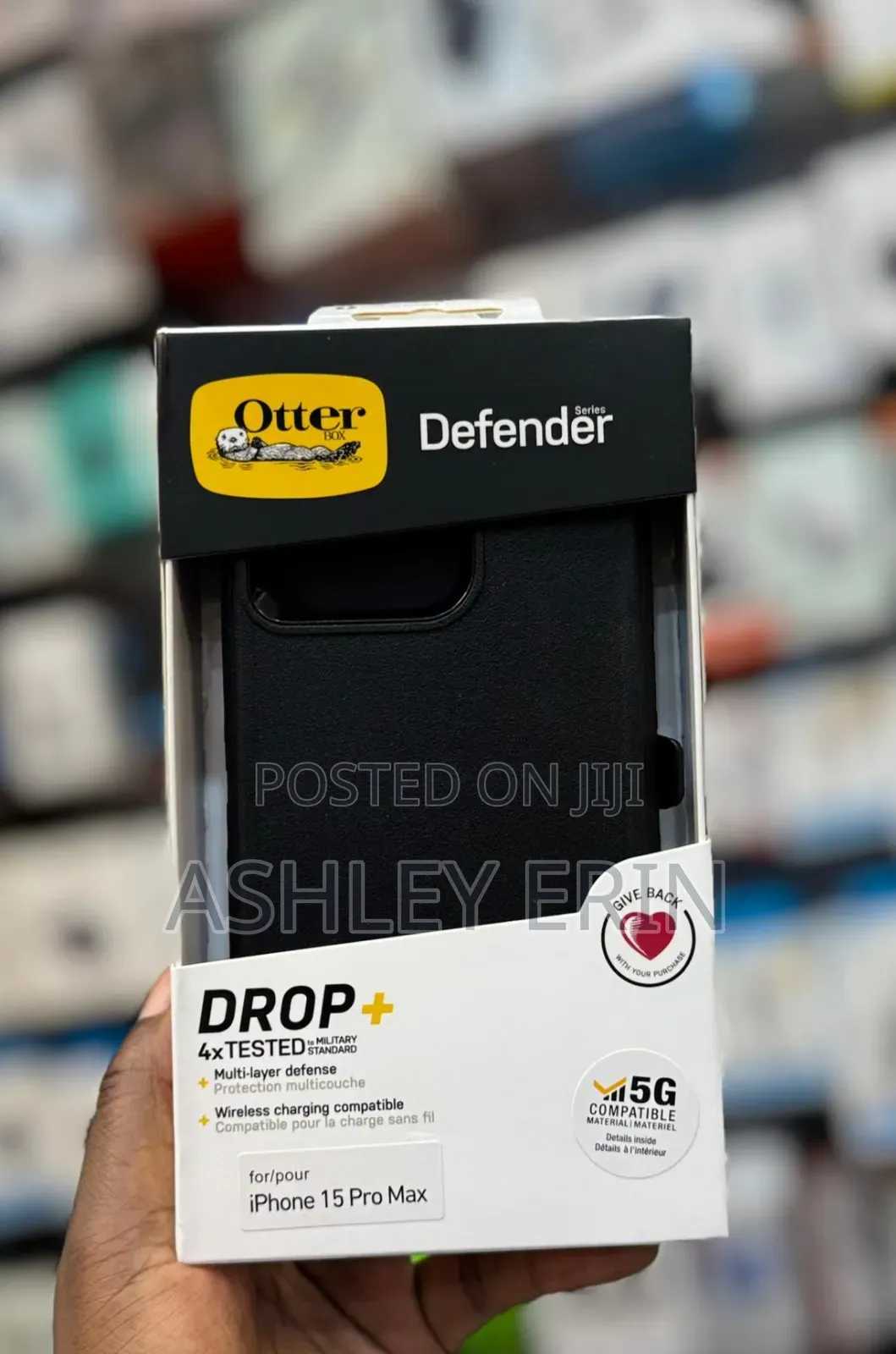 Otterbox Defender Series Case for the iPhone 15 Pro Max in Black.