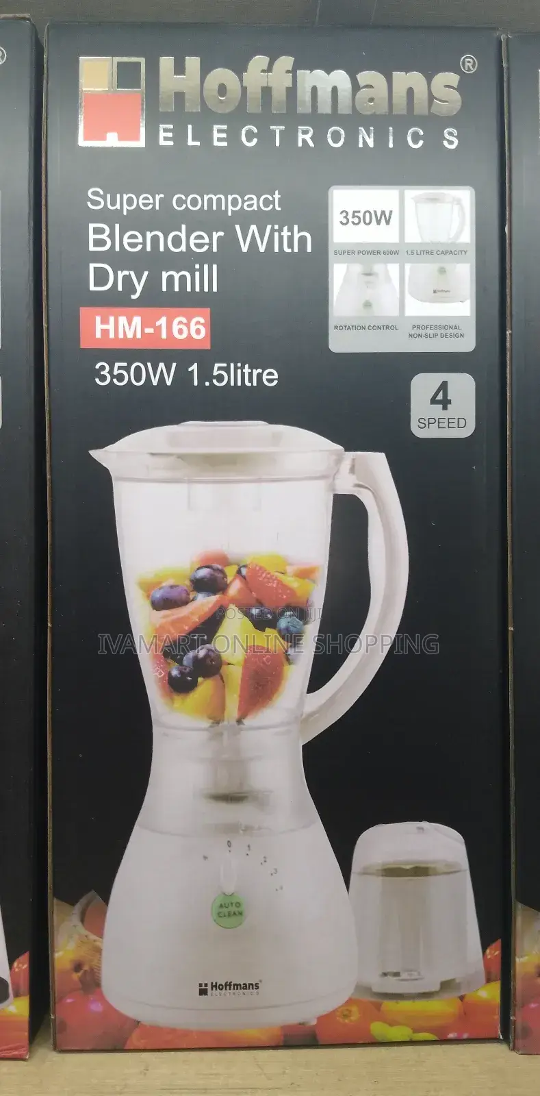 Hoffmans Blender (Hm 166) With Dry Mill 1.5 L - 350 Watts