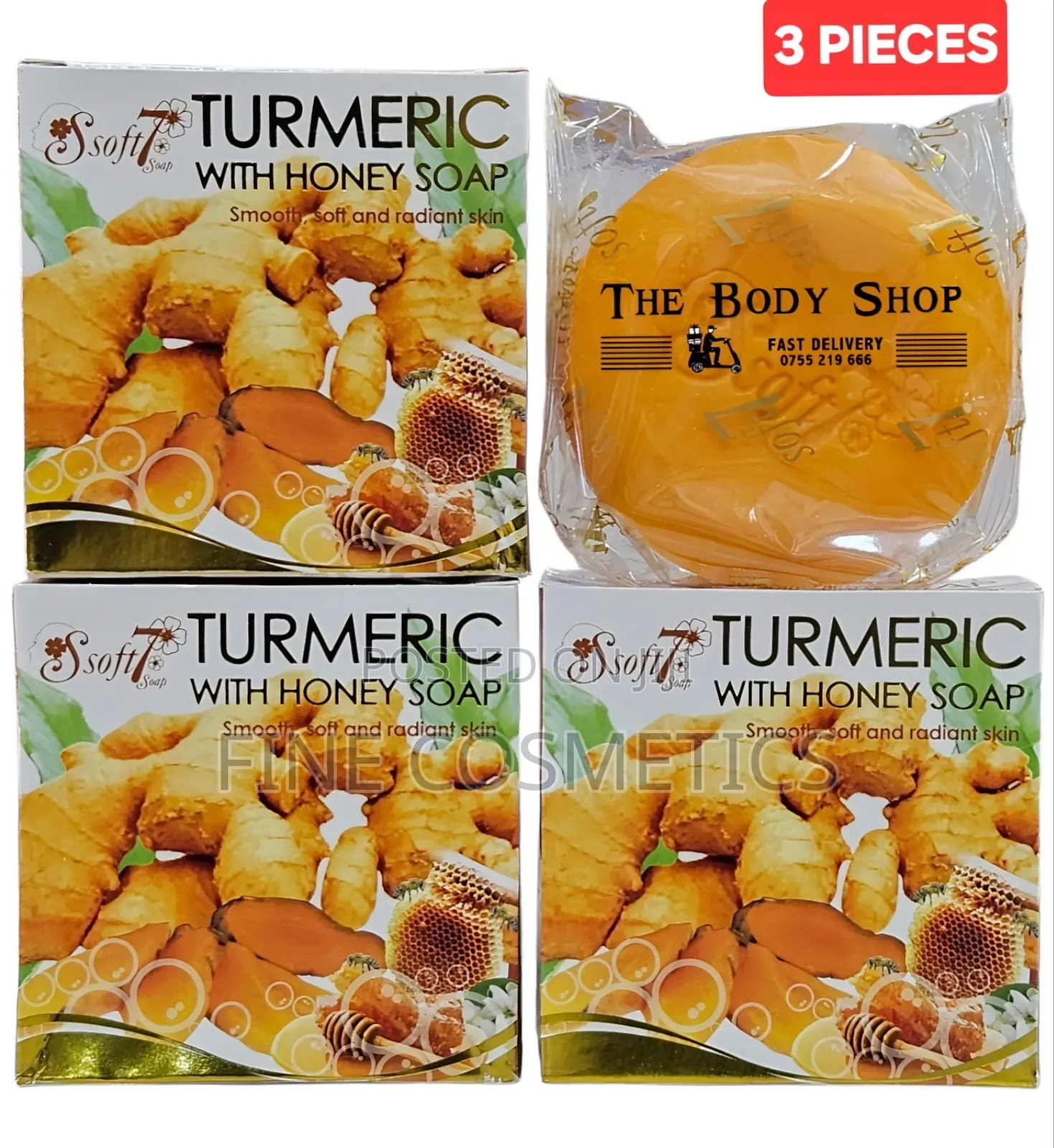 3pcs, S Soft7 Turmeric Luxurious Soap With Honey, K Brothers
