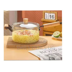 Elegant Clear Glass Saucepan / Cooking Pot With Wooden Handle