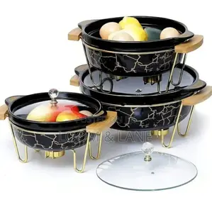 3pcs Ceramic Food Warmer Chafing Dish Casseroles for Food Service
