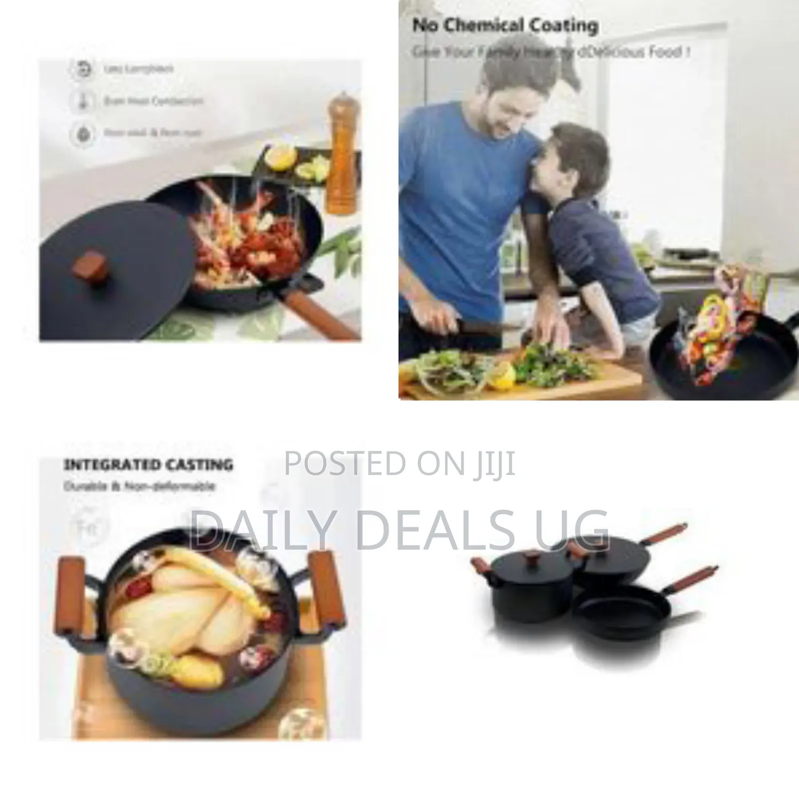 Premium Non-Stick Cookware Set With Wood-Accented Handles (3-Piece)