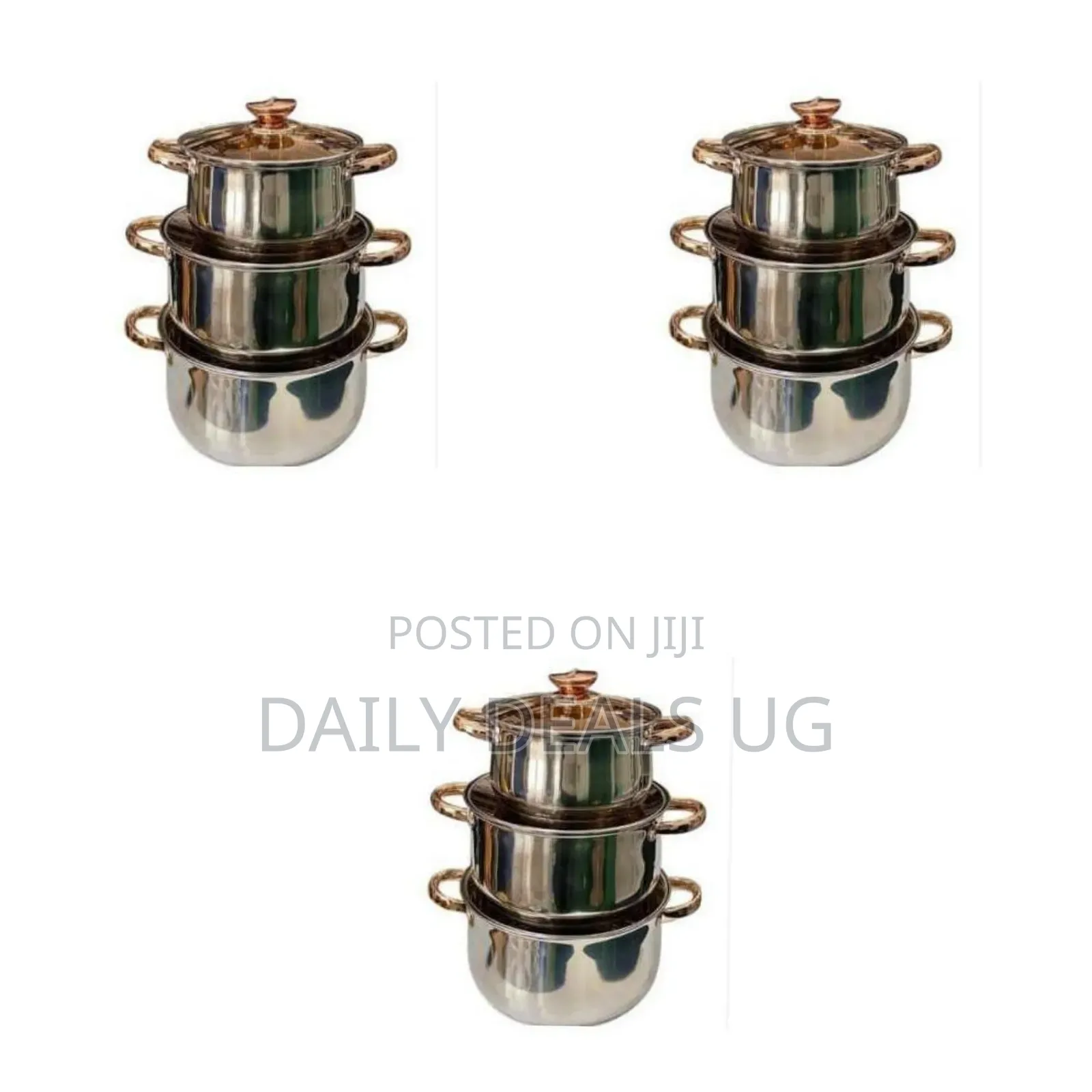 Three-Piece Stainless Steel Cooking Pot Set With Glass Lids-Multicolor