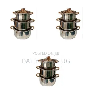 Three-Piece Stainless Steel Cooking Pot Set With Glass Lids-Multicolor