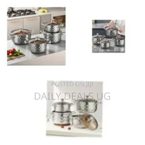Stylish Quilted Pattern Stainless Steel Cookware Set With Tempered