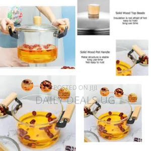 Elegant Clear Heat Resistant Glass Cooking Pot With Lid and Ergonomic