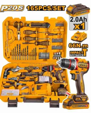 Ingco Hkthp11651 165-Piece Tool Set With a 20v Cordless Impact Drill.