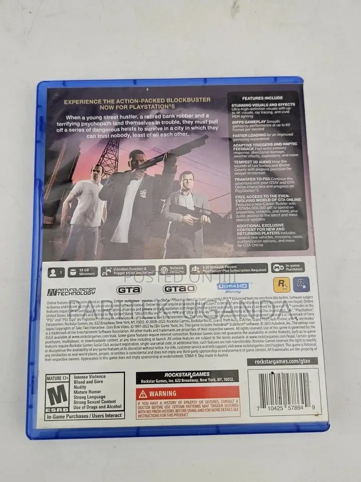 Grand Theft Auto v - Sony Playstation 5 Ps5 Tested Working