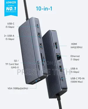 Anker Type C Hub 10in1, Dual 4k Hdmi Display Usb C Hub, 1080p Vga