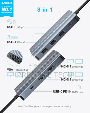 Anker Type C Hub 10in1, Dual 4k Hdmi Display Usb C Hub, 1080p Vga