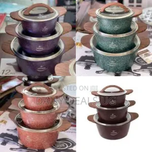 Premium Nonstick Cooking Pot Set With Wood-Look Handles and Lids
