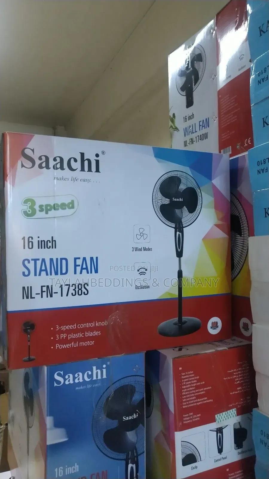 Saachi 16 Inch Stand Fan With Adjustable Height Plastic Blades