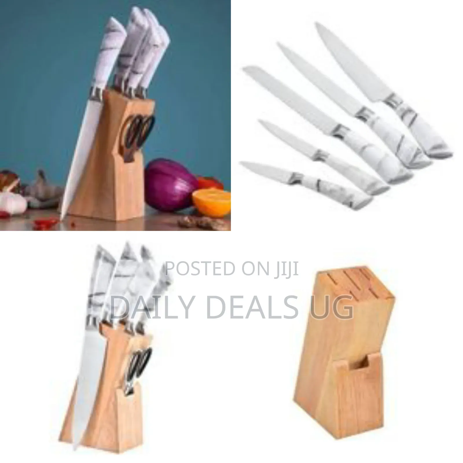 Luxury Kitchen Knife Set With Marble-Effect Handles and Wooden Block