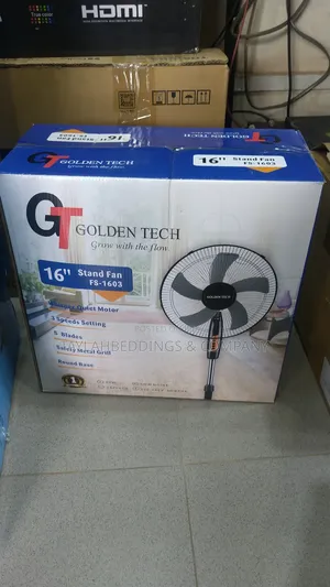 Golden Tech Stand Fan 16 Inch Five Blades Adjustable Height, Black