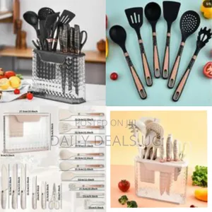 Stylish 16-Piece Kitchen Utensil and Knife Set in Diamond-Cut Storage
