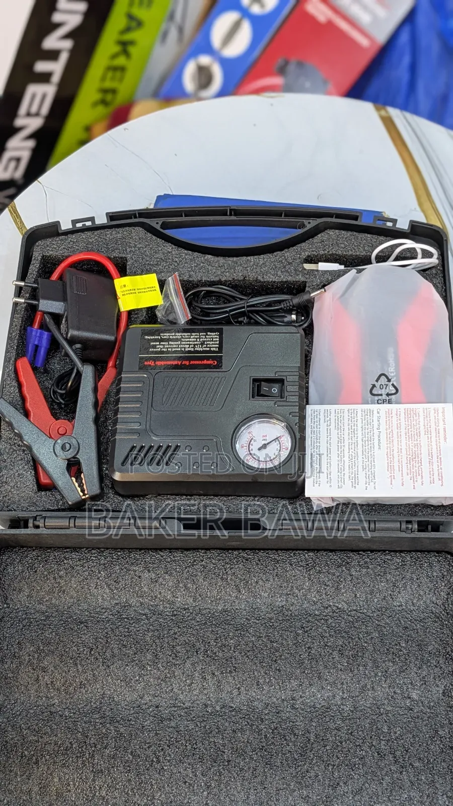 Portable Multi-Function Jump Starter and Air Compressor Kit.