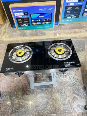 Saachi Double Burner Gas Stove Black Glass. 2years Warranty.