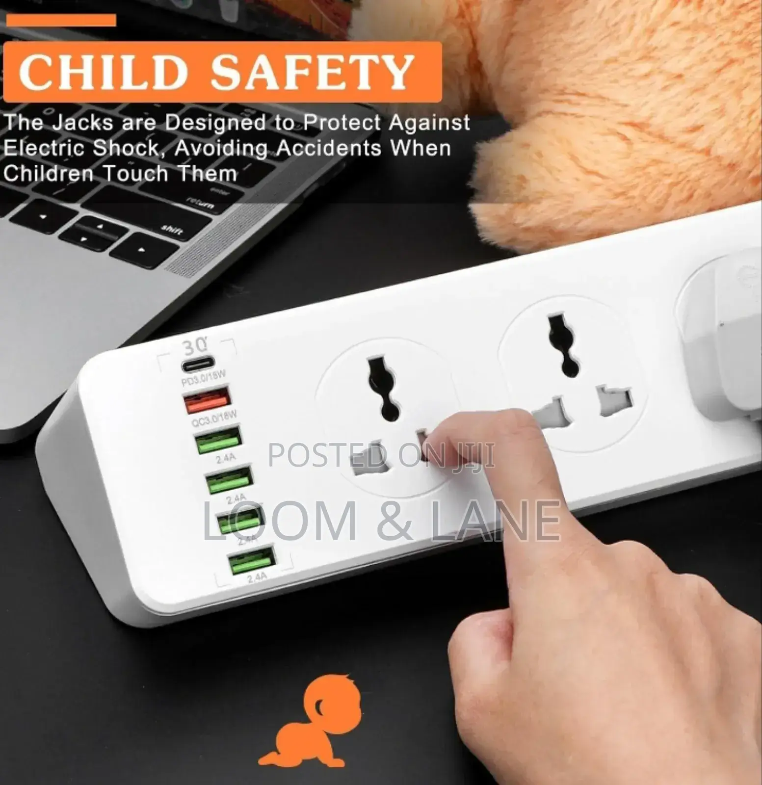 10 Ways Power Socket ,5 Usb-a ,1 Usb C,2m Cable Length