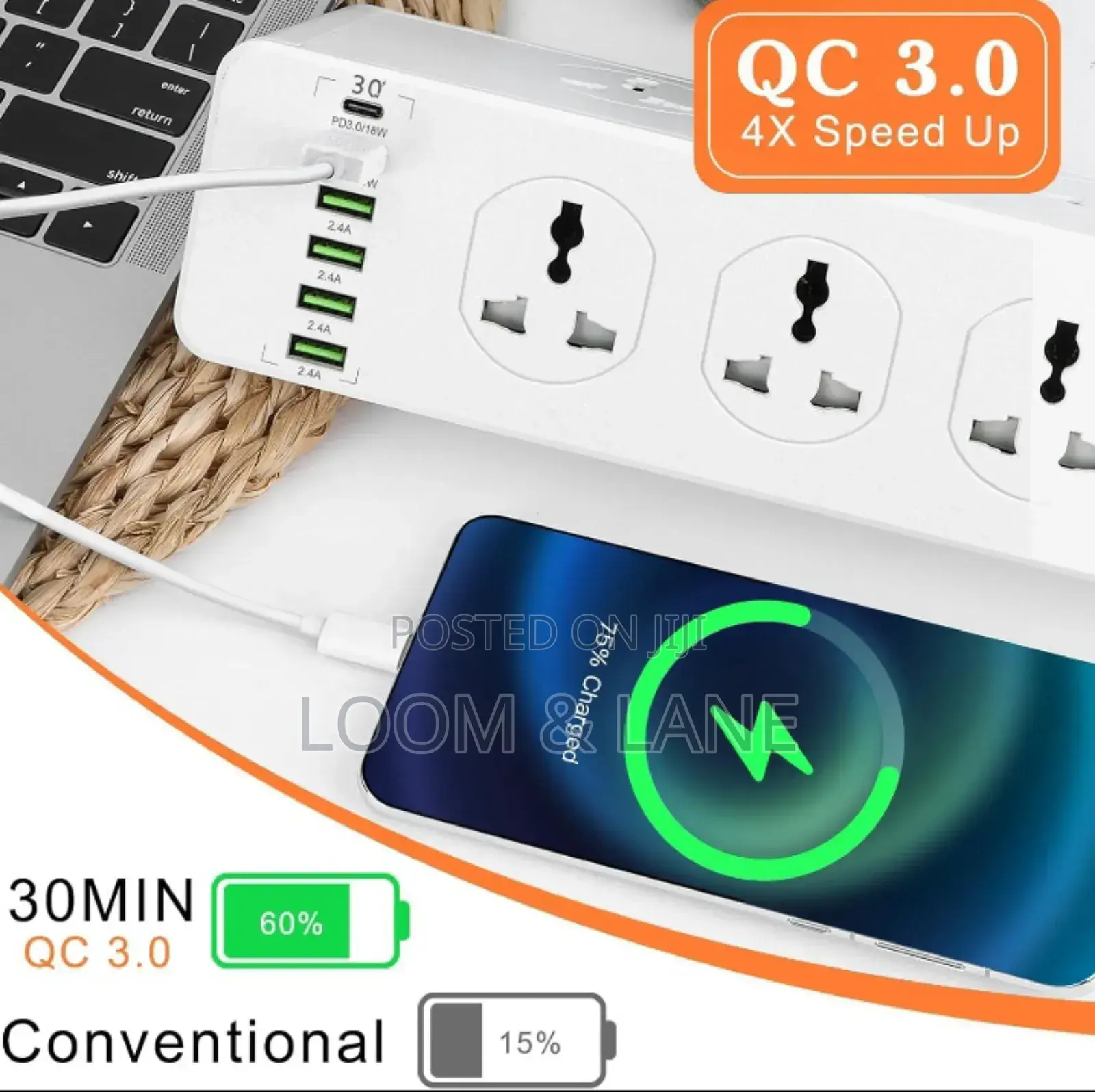 10 Ways Power Socket ,5 Usb-a ,1 Usb C,2m Cable Length