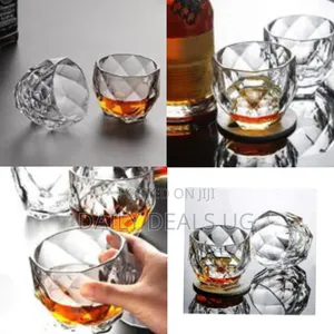 Set of 6 Elegant Faceted Glass Whiskey Tumblers / Drinking Glasses