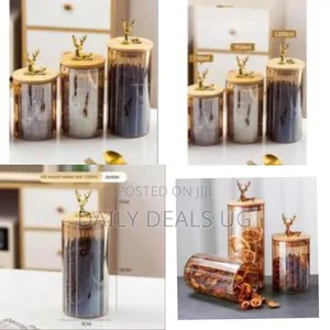 3-Piece Set of Elegant Ribbed Glass Pantry Jars With Deer Lids