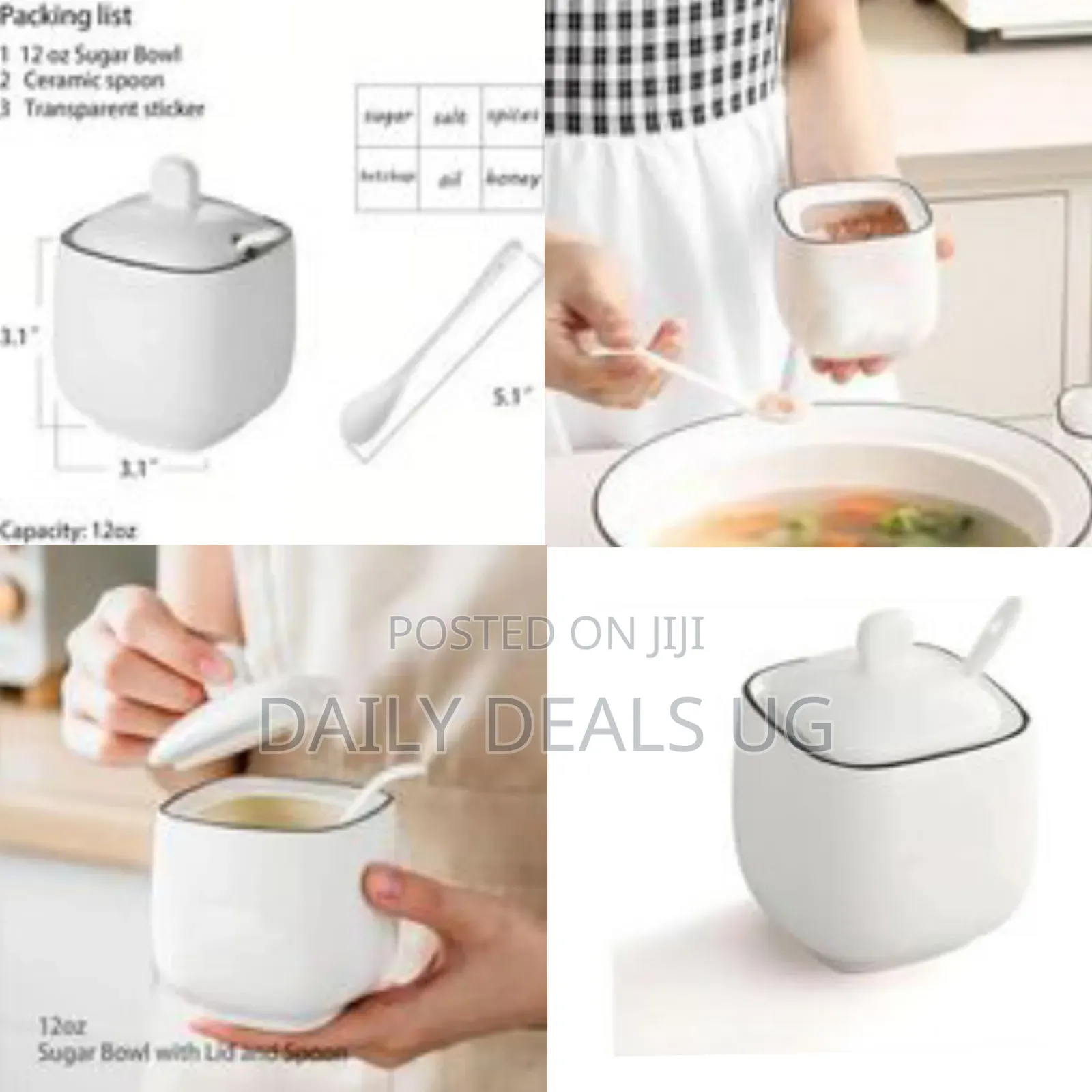 Chic Ceramic Sugar Bowl With Lid and Serving Spoon - Multicolor