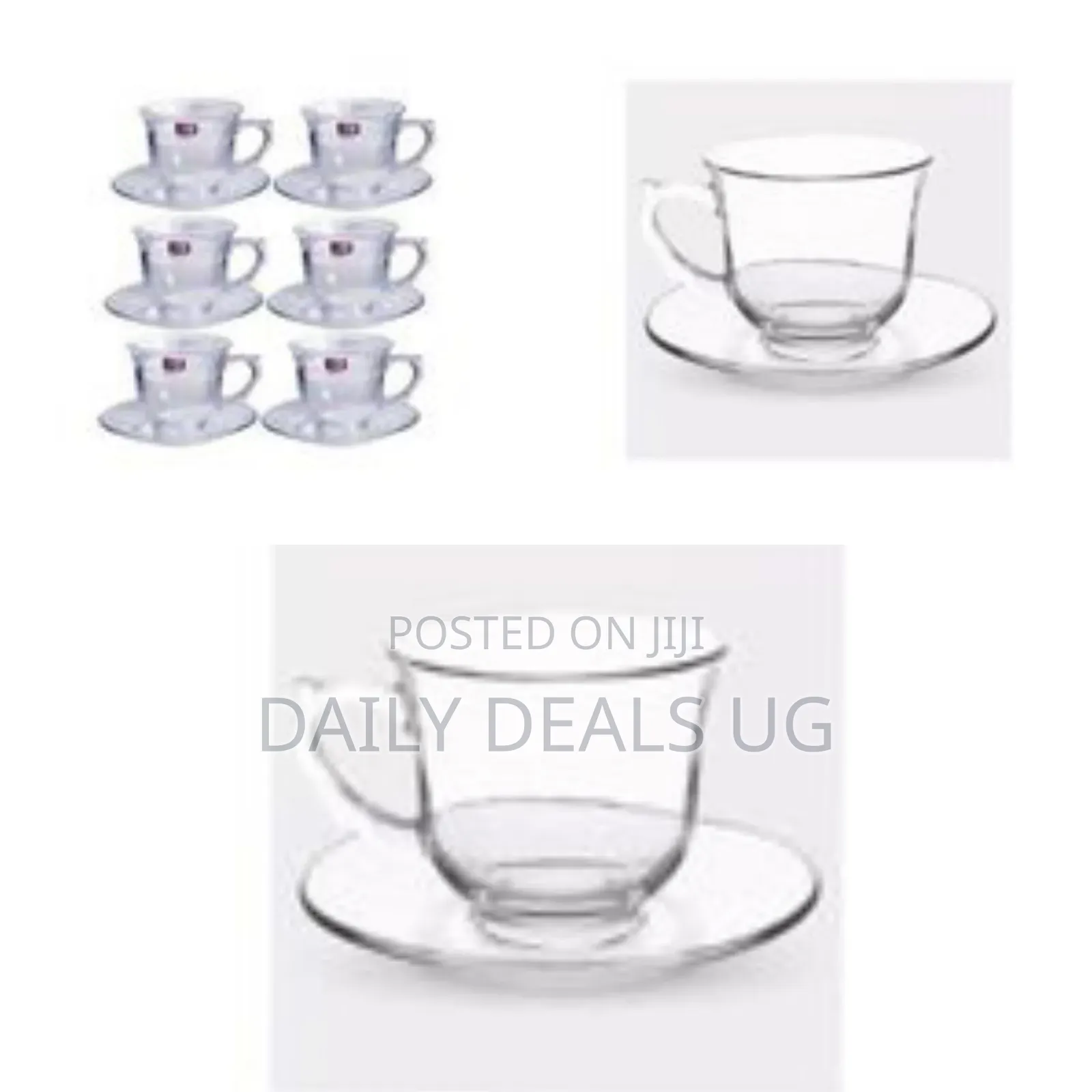 6-Piece Set of Elegant Clear Glass Tea or Coffee Cups With Matching