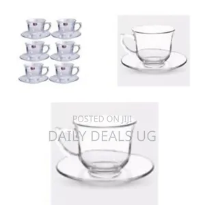 6-Piece Set of Elegant Clear Glass Tea or Coffee Cups With Matching