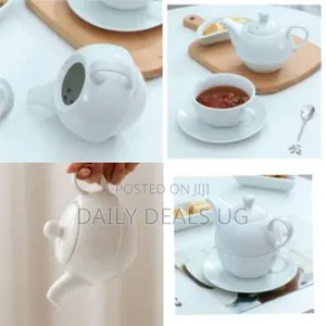 Elegant White Ceramic Tea-for-One Set (Teapot, Cup, and Saucer) -White