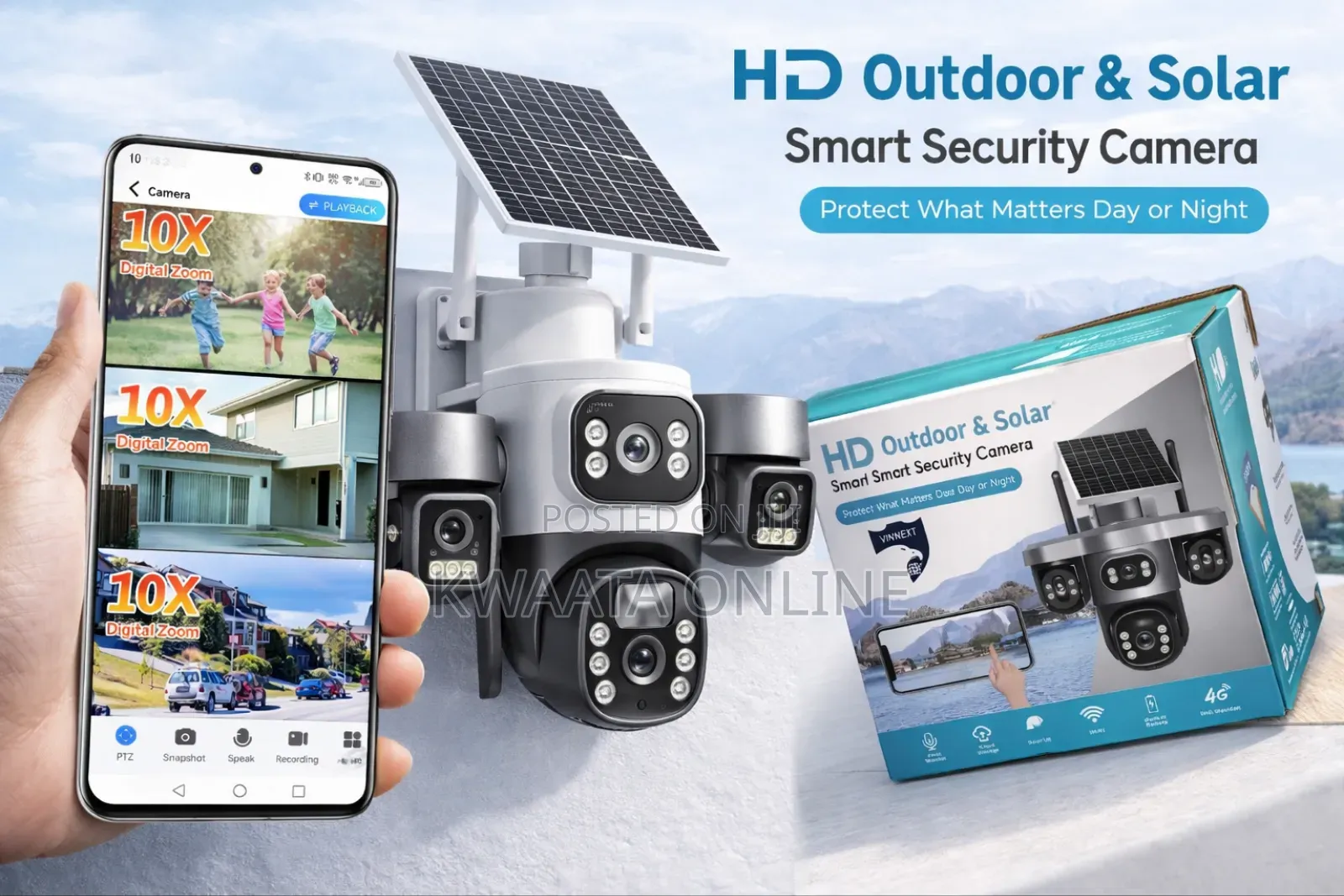 4g Sim Card Solar Powered Wifi Security Surveillance 360°Triple Camera