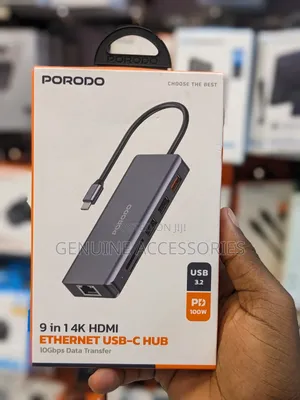 Porodo 9 in 1 Hdmi Ethernet Usb-C Hub 100w Power Delivery