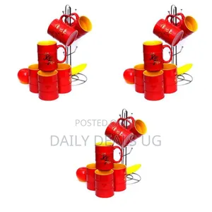 Novelty Barrel-Style Ceramic Mug Set With Metal Stand - Multicolor
