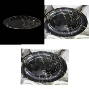 Set of 6 Elegant Black Gold Marble Serving Platters - Black