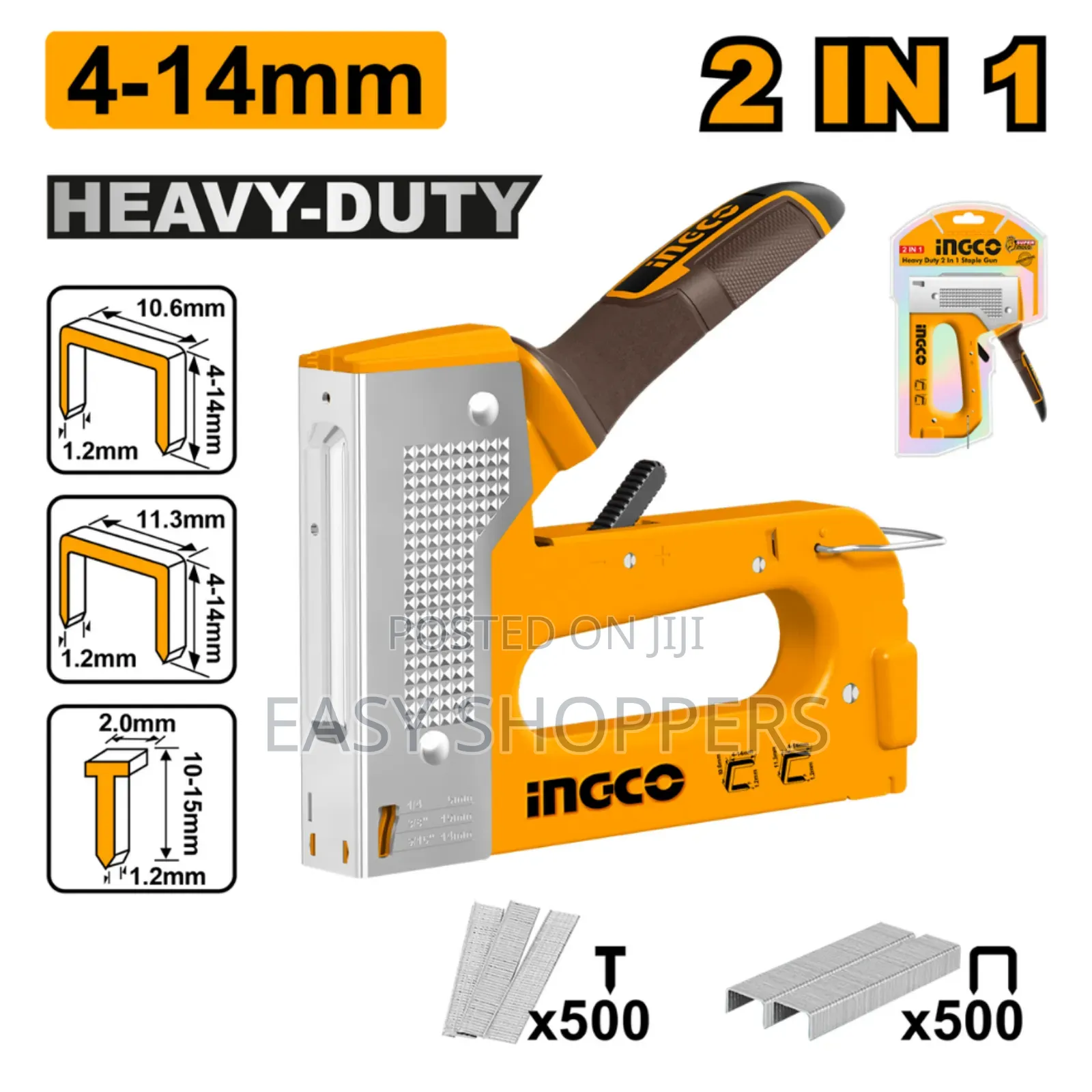 Ingco Staple Gun 2 in 1 Heavy Duty Includes Staples Brad Nails