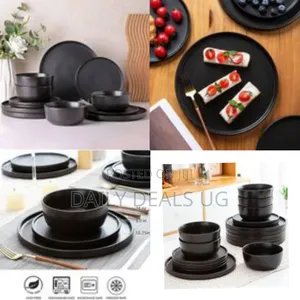 18-Piece Modern Matte Black Dinnerware Set - Multicolor