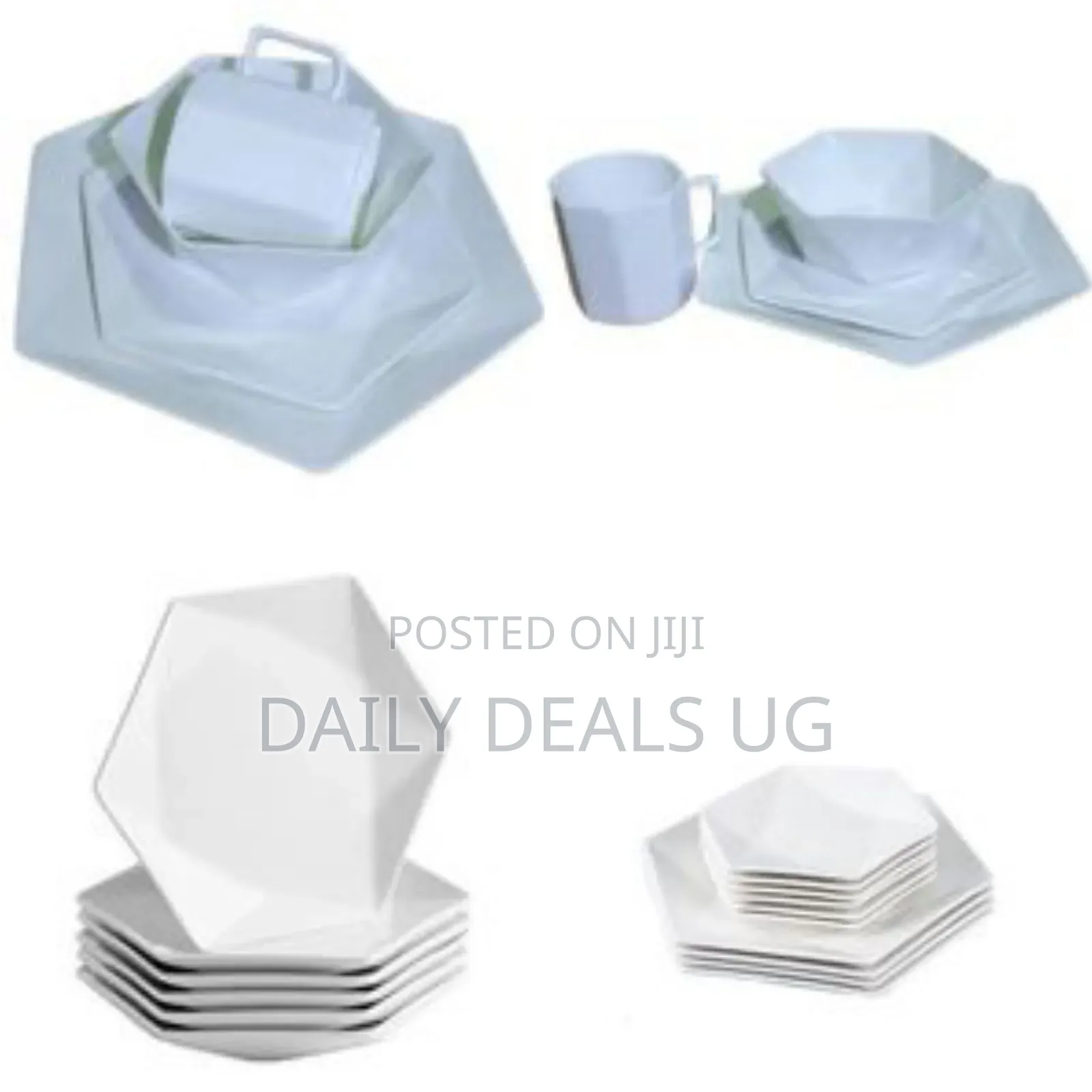 24 Piece Set of Elegant Hexagonal Ceramic Dinnerware