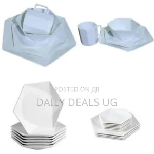 24 Piece Set of Elegant Hexagonal Ceramic Dinnerware