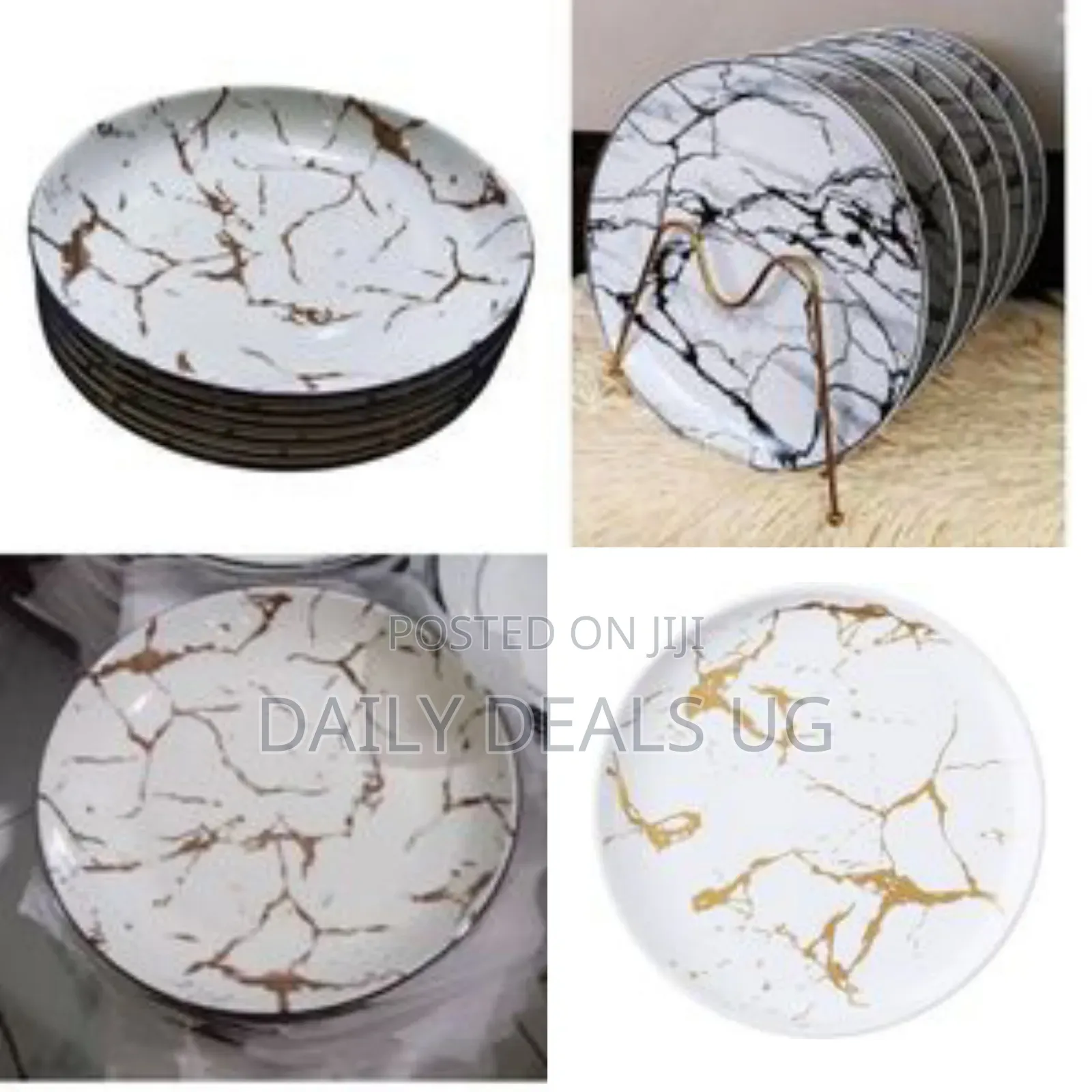 6 Piece Set of Ceramic Dinner Plates With Marble Effect
