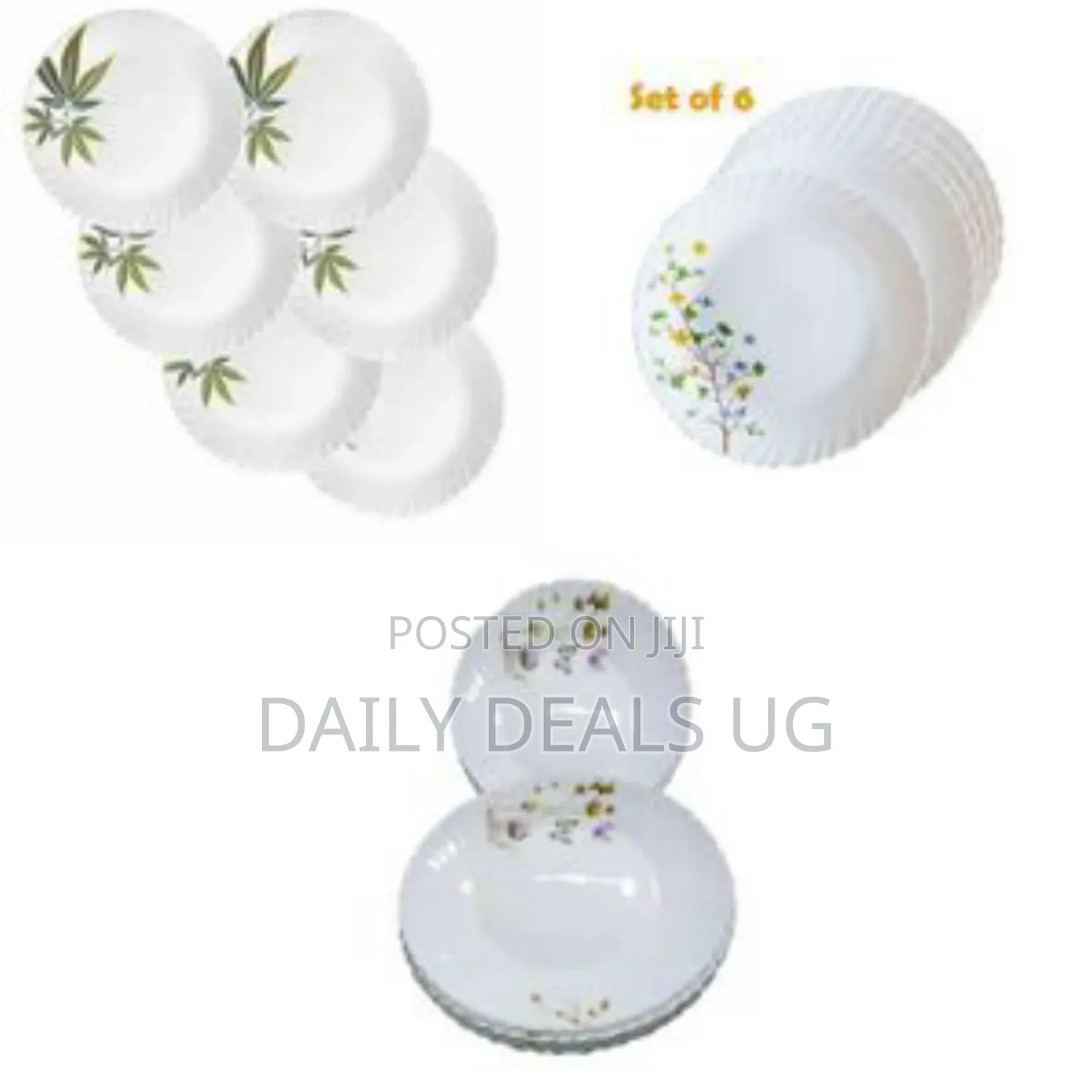 Set of 6 Snow White Curved Ceramic Dinner Plates