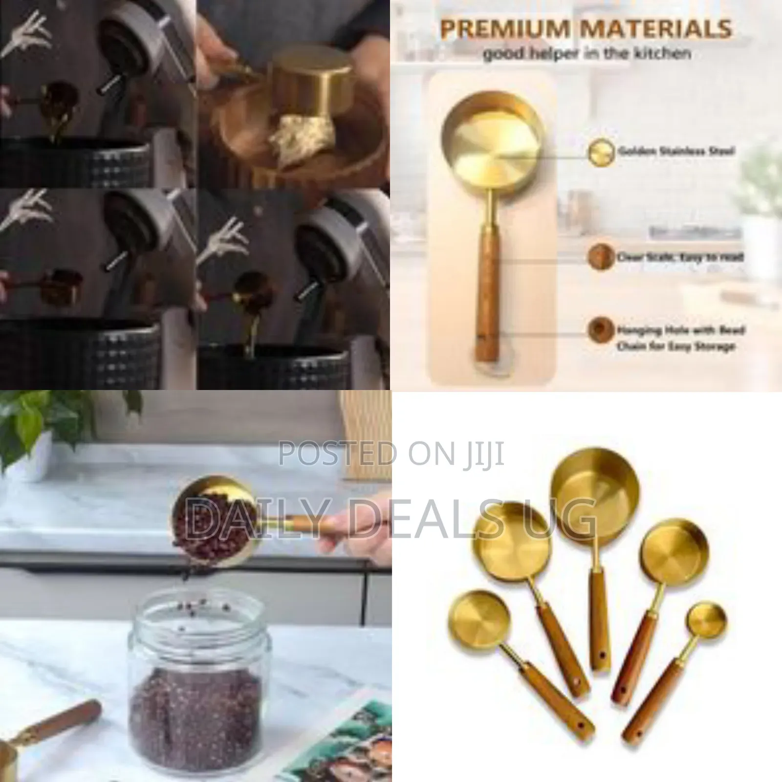 Gold-Plated Metal Measuring Cups With Wooden Handles