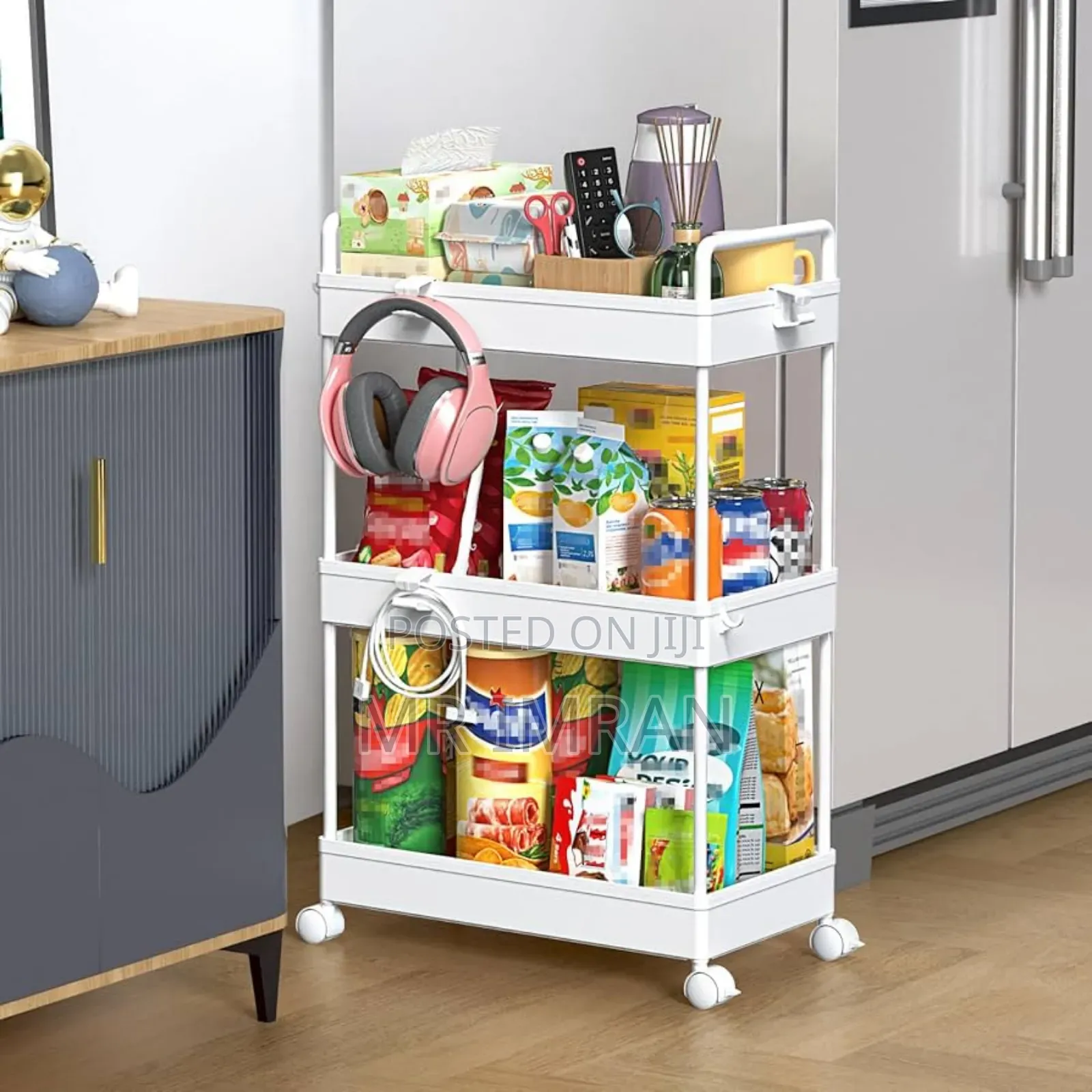 Solejazz 3-Tier Rolling Storage Cart.