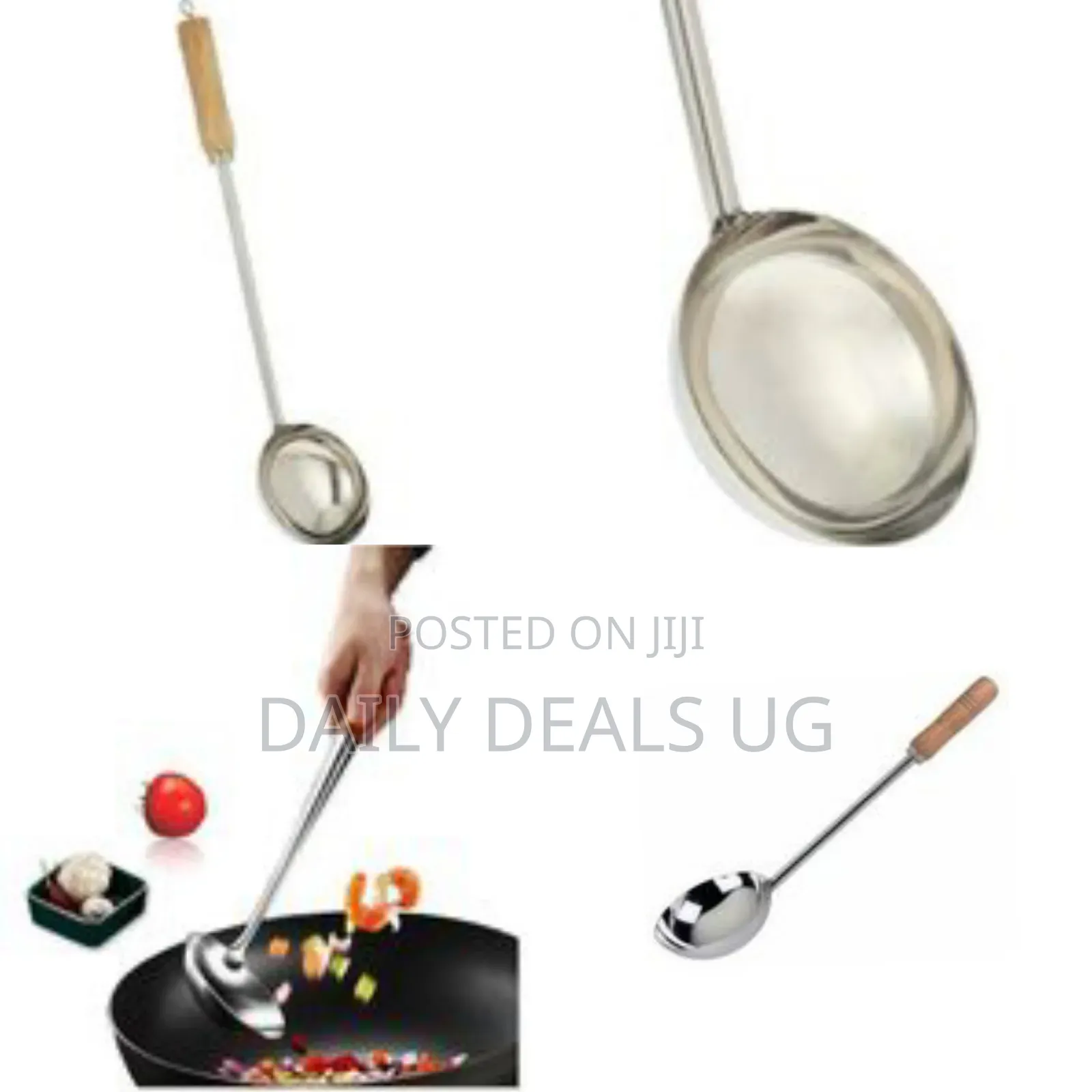 Professional Wok/Cooking Ladle With Wooden Handle - Multicolor