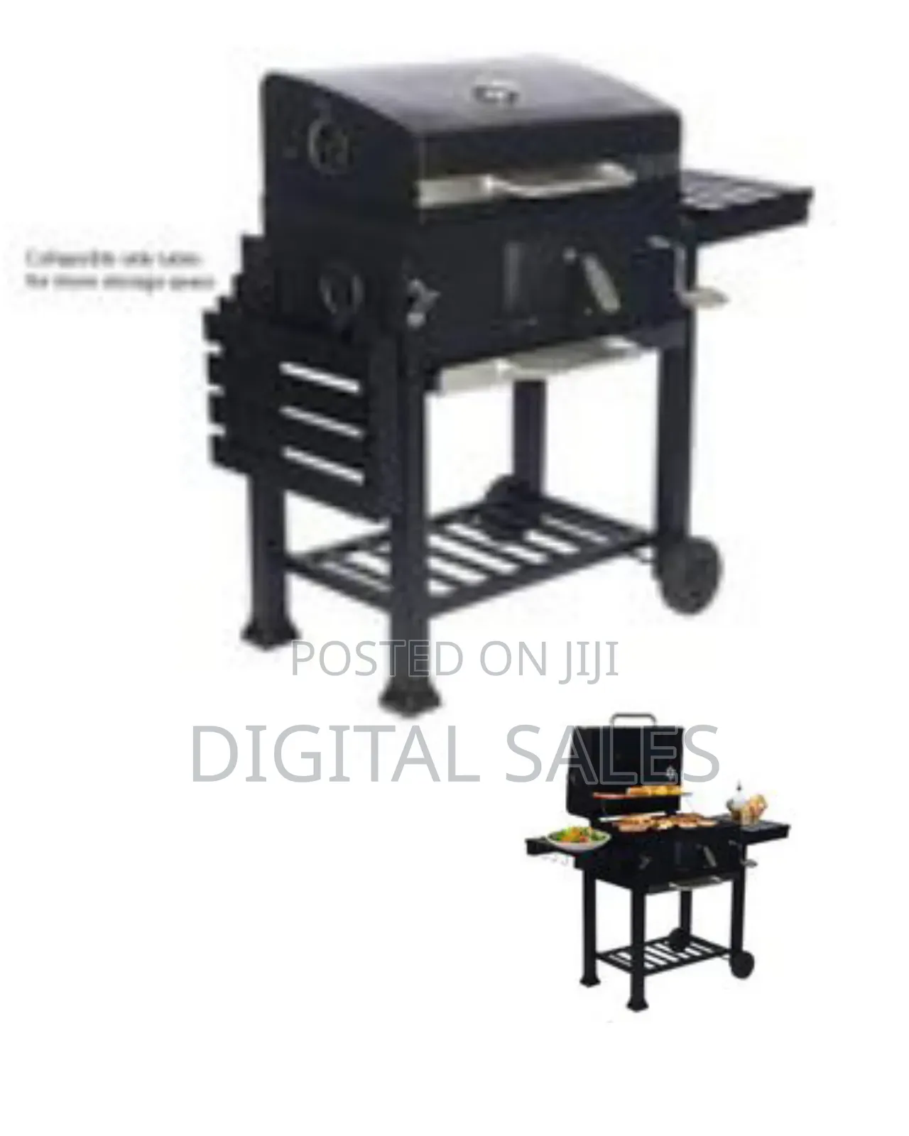 Versatile Charcoal BBQ Grill With Collapsible Side Table