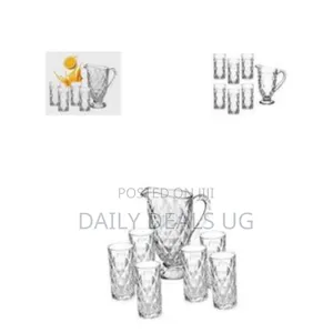 Geometric Diamond-Patterned Glass Pitcher and Tumbler Set (7-Piece)