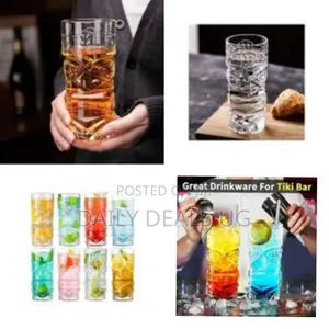 Set of 8 Tiki Highball Glasses / Cocktail Tumblers, 400ml - Clear