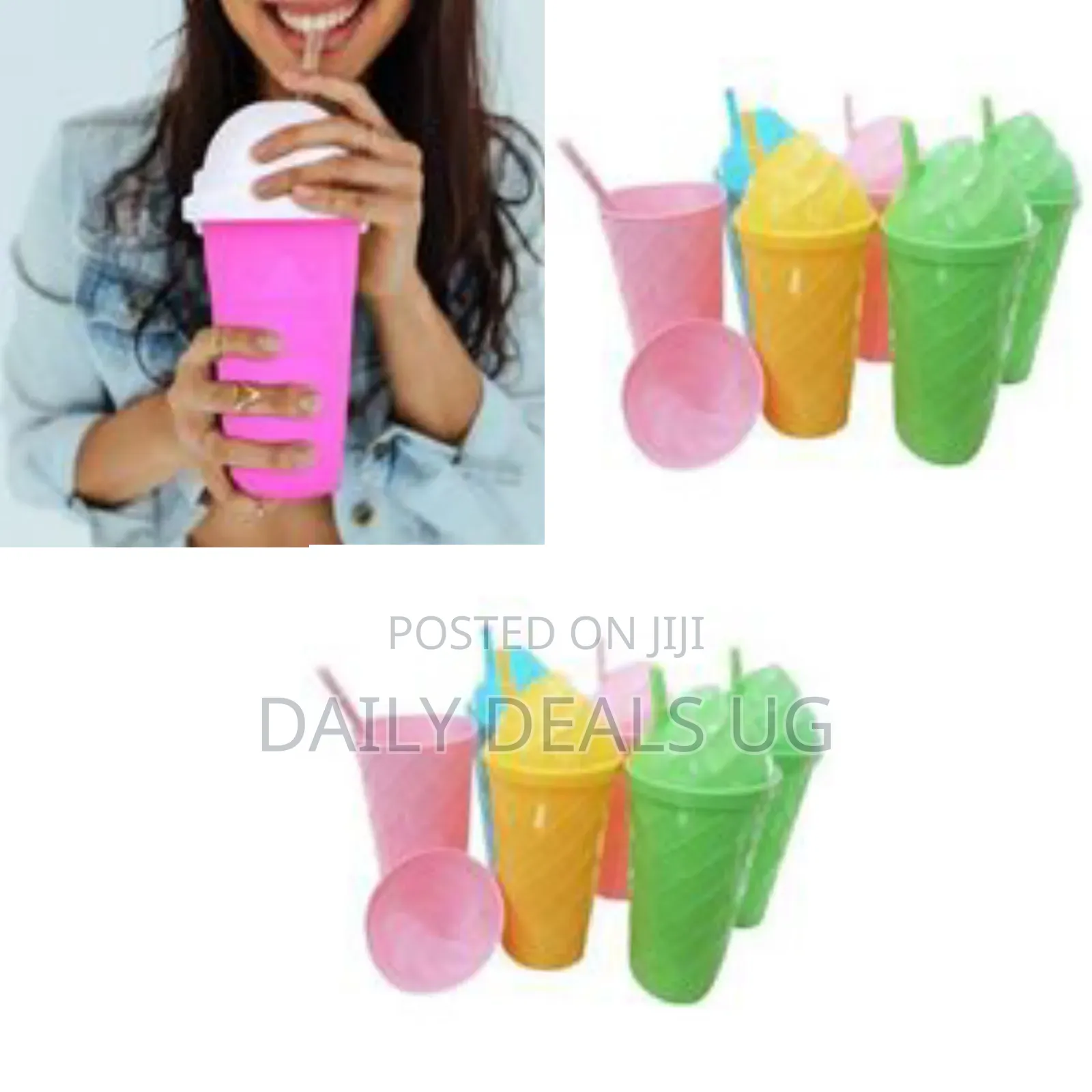 Set of 6 Plastic Tumblers With Straws and Lids
