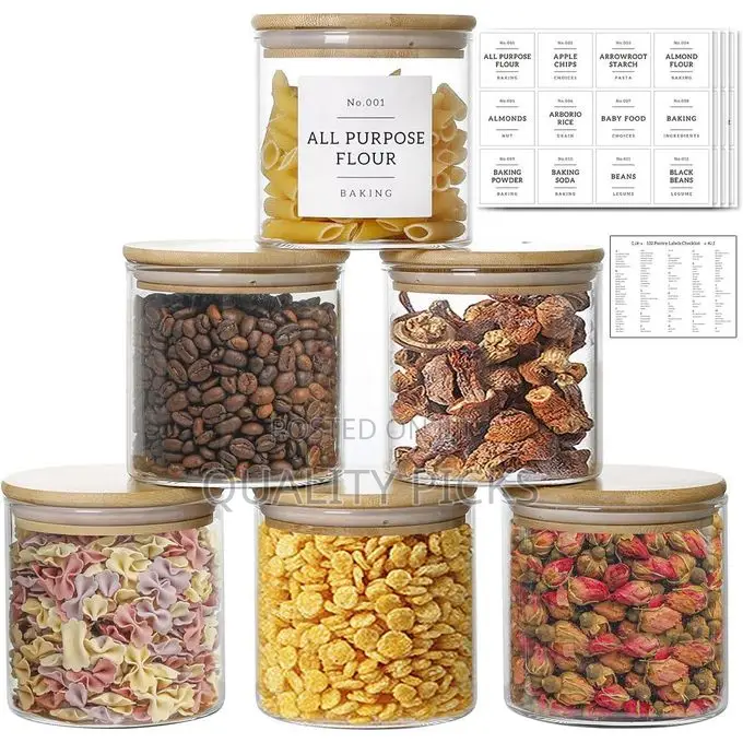 6 PCS Glass Spice Jars With Bamboo Airtight Lids