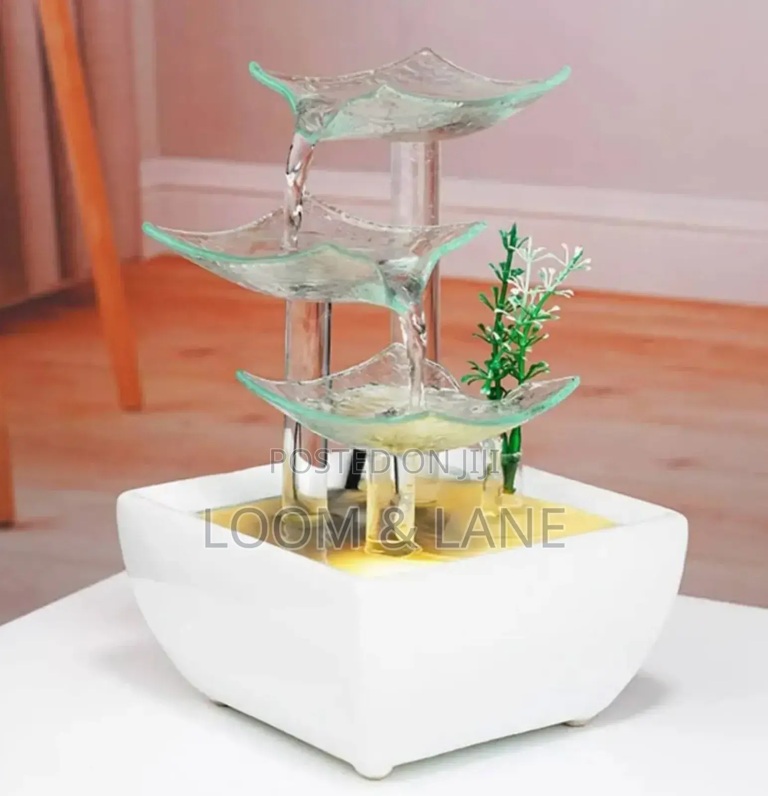 Ceramic and Glass Tabletop Water Fountain With Led Lights