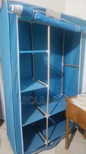 2 Column Cloth Wooden Frame Wardrobe- Blue